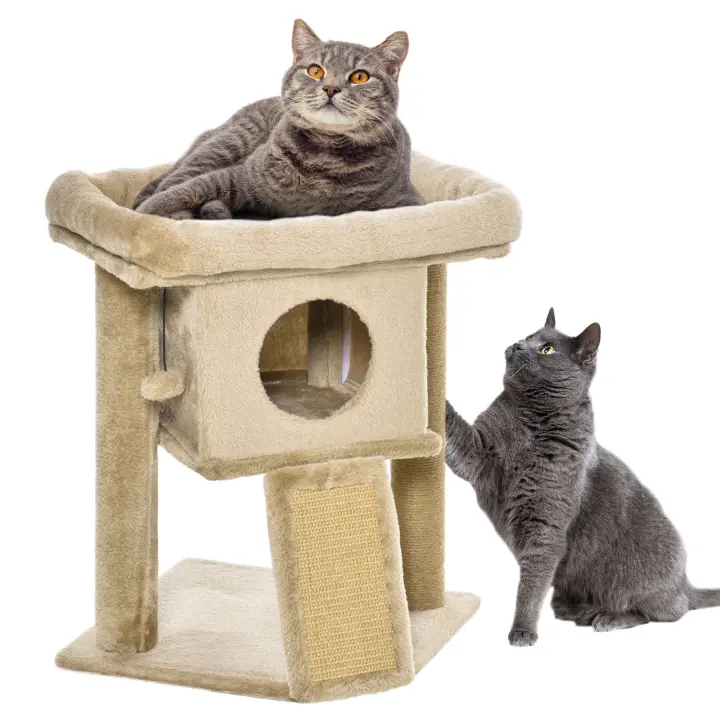 PawHut Árbol Rascador para Gatos Pequeños de 57 cm Torre para Gatos con Poste de Yute Rampa para Rascar Cama y Bola Colgante 40x40x57 cm - 1