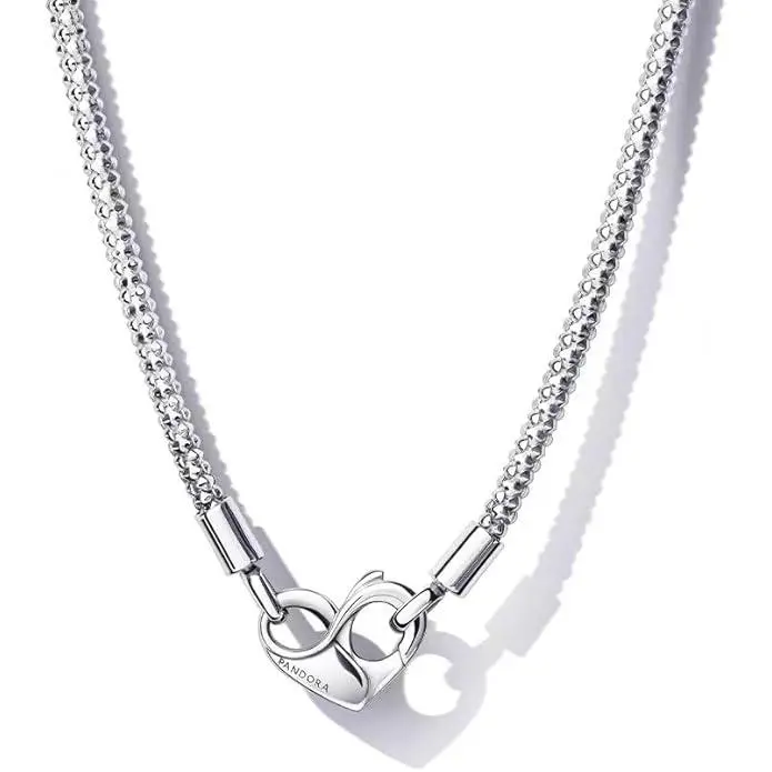 Pandora Collar de cadena con tachuelas, dijes y colgantes compatibles con momentos,plata de ley, 17.7 pulgadas,No es una piedra preciosa - 1