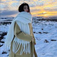 Bufanda De Pashmina Suave Para Invierno Para Mujeres Y Niñas Color Sólido Larga Con Borlas Gruesa Y Ternura Abrazadora Multifuncional Para Casual - details 13