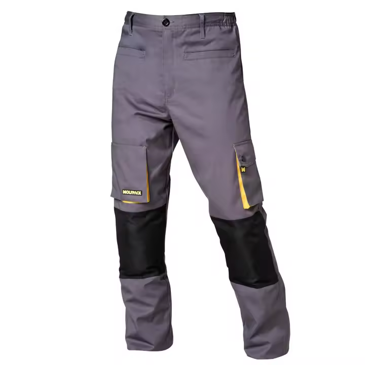 Wolfpack Pantalones de Trabajo Multibolsillos Resistentes Rodilla Reforzada Gris/Amarillo Talla 42/44 M - 1