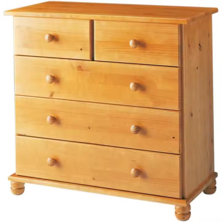 Comoda de Cinco Cajones Realizada en Madera de Pino Color Miel Medidas (81x78x39) cm - 1
