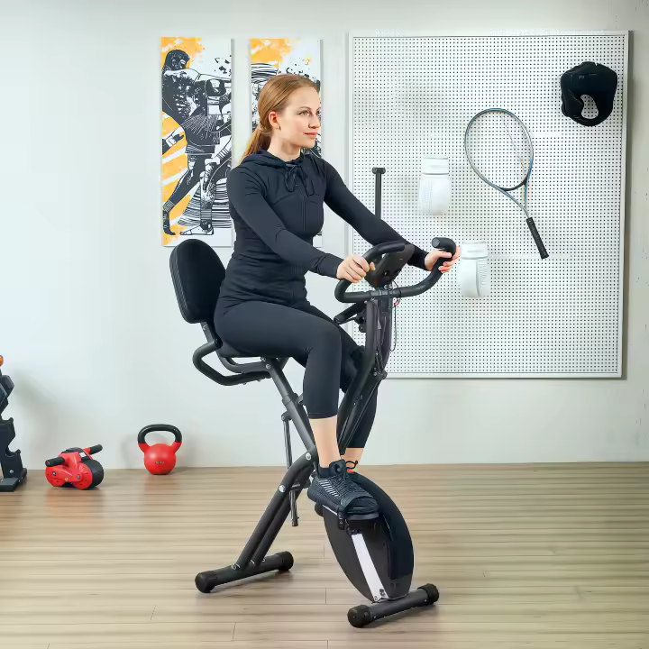 SPORTNOW Bicicleta Estática Plegable con Resistencia Magnética de 8 Niveles Bici Estática Plegable con Respaldo Volante Pantalla LCD Banda de Resistencia Carga 110 kg Verde - 1