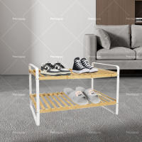 Zapatero de 2 niveles para pasillo, con asa, 66 x 28 x 34,5 cm, bambú, color natural - details 2