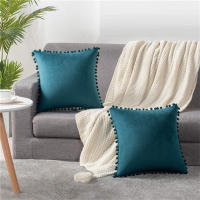 Funda De Cojín Macramé Con Borde De Punto De Lujo En Veludo Para Sofá Cama JAF066 Decorativa Flor De Bola Cubierta De Almohada - details 2