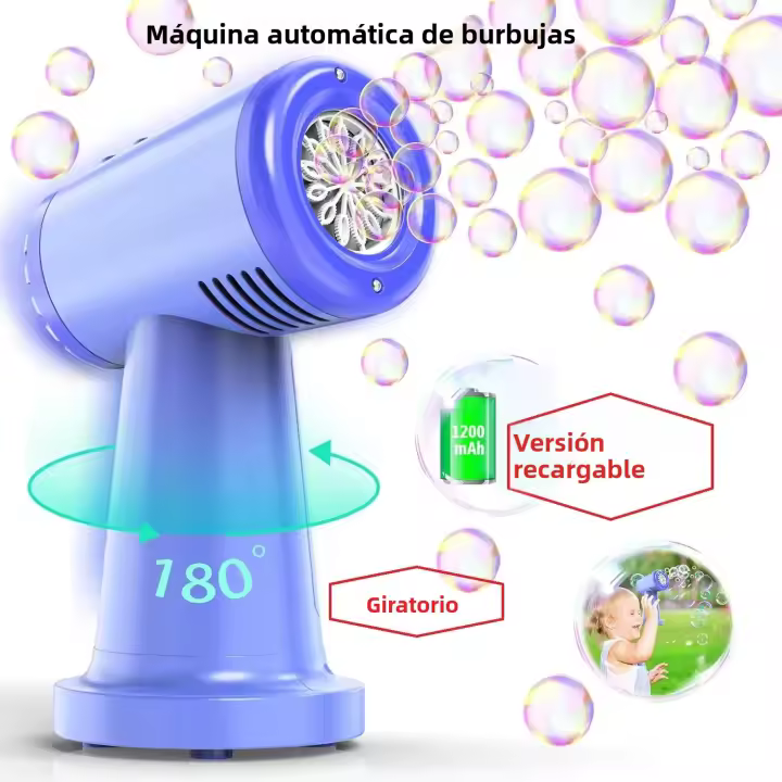 Máquina De Burbujas Para Niños Y Niñas Con Batería Recargable Automática Gira 90°/180° 20000+ Burbujas Por Minute Juguetes Educativos Para Bebés - 1