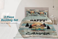 Juego De Cama 3 Piezas Con Patrón De Autobús De Camping Y Madera Gris Perla Suave Y Ligero Funda De Edredón Microfibra Sábana Y Fundas De Almohada - details 0