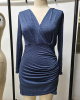 Vestido De Fiesta Para Mujer 2024 Cintura Ajustada Manga Larga V-cuello Color Sólido Falda Ajustada Folk Estilo Nocturno - details 6