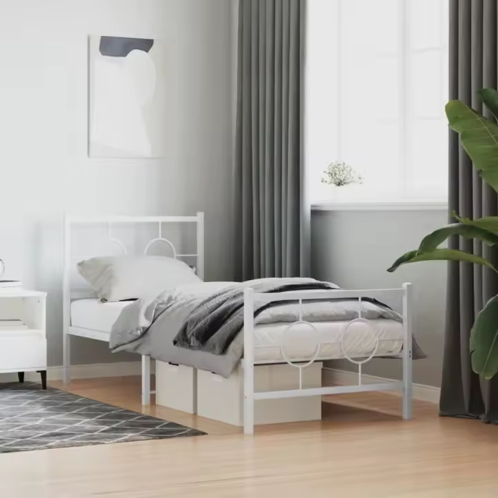 Estructura cama sin colchón con estribo metal blanco 80x200 cm - 1