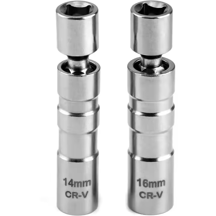 Enchufador de bujía de 2 piezas, herramienta de eliminación de bujías magnéticas de Unión Universal de 3/8 pulgadas de 12 puntos (14mm y 16mm) - 1