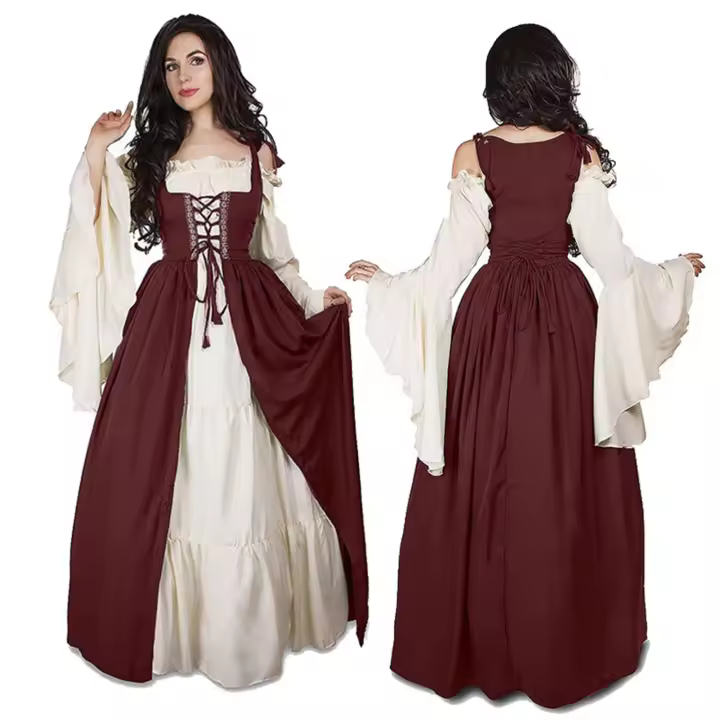 Vestido victoriano Retro con hombros descubiertos para mujer, vestidos de fiesta elegantes de Grecia, ropa de viaje al aire libre - 1