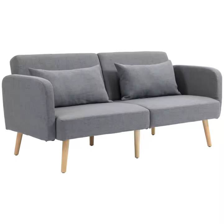 HOMCOM Sofá cama, Cama plegable de 2 plazas con función de cama, 2 cojines, Sofá tapizado de 3 plazas con respaldo regulable, aspecto lino, para salón, dormitorio, 170 x 83 x 80 cm, gris - 1