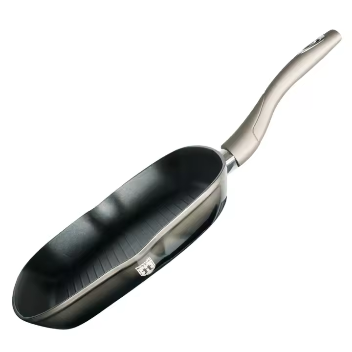 Vitro Grill Percutti Pietra - Sartén de Aluminio Forjado de 28 cm con Revestimiento Antiadherente PFLUON, Fondo de Inducción Total y Mango Ergonómico “Soft Touch” - Apta para Todas las Cocinas - Máxima Eficiencia, Durabilidad y Estilo en Tu Cocina - 1