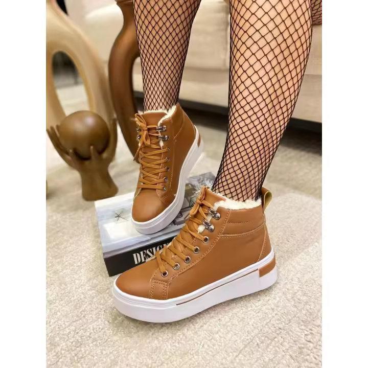 NadaBasico Calzados Zapatillas mujer con plataforma estilo botínes calidos con felpa sintétitca y cordones de invierno - 1