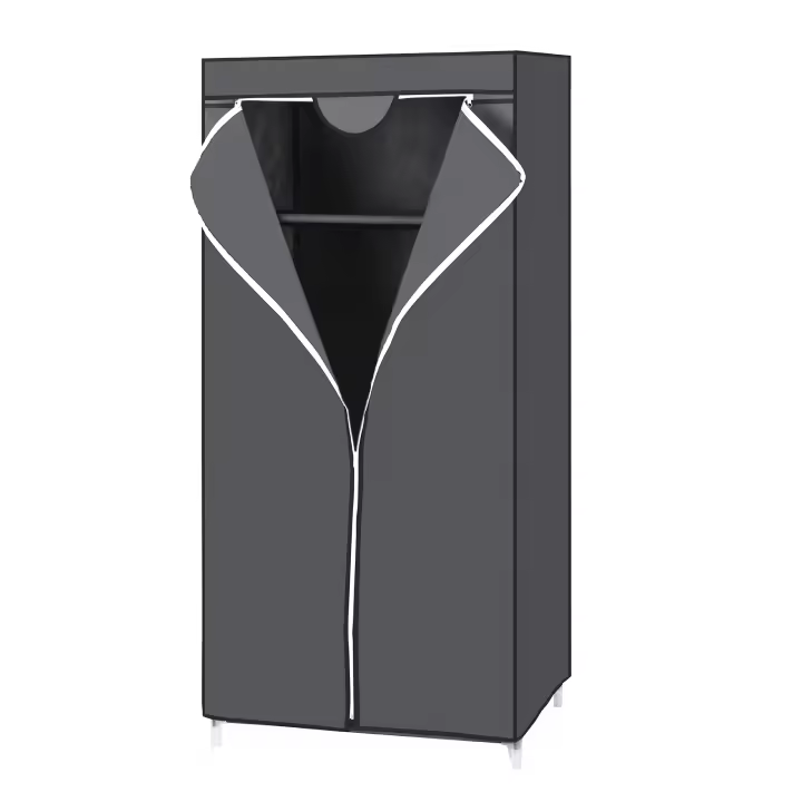 SONGMICS Armario Plegable de Tela con Barra de Colgar, Organizador para Ropa, Zapatos, Juguetes -  Ahorra Espacio 75 x 45 x 160 cm - Gris/Negro - - 1