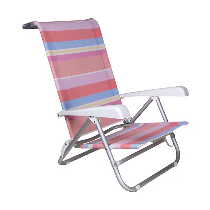 Silla Plegable de Playa con cojín, multiposición, 8 Posiciones, y Cama máx 100 kg, Estructura Reforzada, Aluminio y PVC - 1