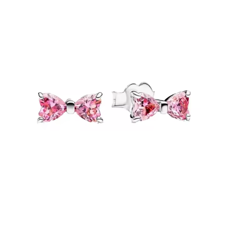 Juego De Joyas Finales Para Mujer Con Zirconia Rosa Y Nudo Original De Plata 925 Incluye Anillo Collar Brazaletes Y Aretes Regalo De Moda - 1