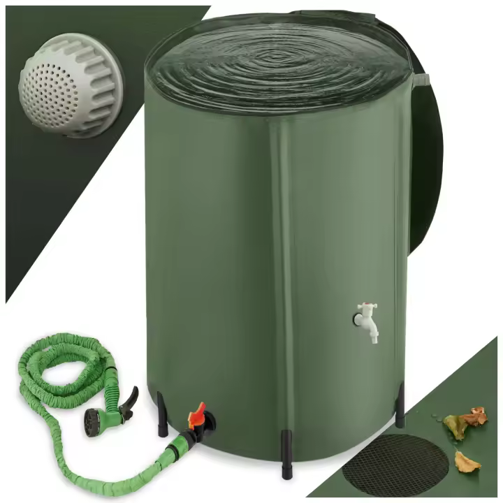 Tectake - Deposito de agua de lluvia, Plegable, Bidón con grifo, Bolsa de agua, Resistente a la intemperie, Accesorios de camping, Garrafa de agua, Supervivencia, Fácil montaje, Recolección de agua de lluvia, Protección, Estable y firme - 1