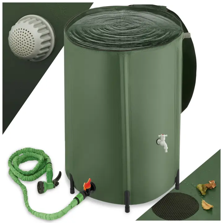Tectake - Deposito de agua de lluvia, Plegable, Bidón con grifo, Bolsa de agua, Resistente a la intemperie, Accesorios de camping, Garrafa de agua, Supervivencia, Fácil montaje, Recolección de agua de lluvia, Protección, Estable y firme - 1