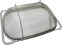 Colador sobre el fregadero, cesta de colador oval extensible de malla fina de acero inoxidable con asas de agarre de goma para fregadero de cocina - details 2