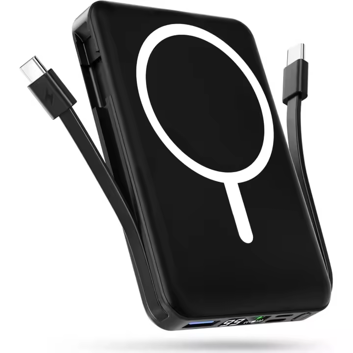 Magsafe Powerbank, 10000mAh Bateria Externa, Bateria mag-Safe Integrado USB-C, Cargador Portátil Magnético PD 20W Carga Rapida Pantalla LED para iPhone 16/15/14/13/12-Negro - 1