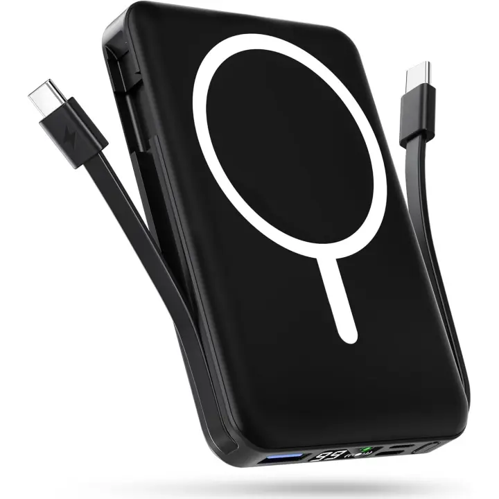 Magsafe Powerbank, 10000mAh Bateria Externa, Bateria mag-Safe Integrado USB-C, Cargador Portátil Magnético PD 20W Carga Rapida Pantalla LED para iPhone 16/15/14/13/12-Negro - 1
