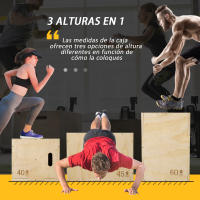 HOMCOM Caja Pliométrica de Madera 3 en 1 Caja de Salto con 2 Mango Hueco Entrenamiento de Fuerza en Casa Oficina Gimnasia CrossFit Carga 120 kg Madera Natural - details 3
