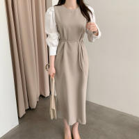 Vestido Wrap Vintage REALEFT Para Mujer Con Cinturón Manga Larga Cuello Redondo Adecuado Para Oficina Estilo Elegante Talla Regular Longitud De Pierna - details 0