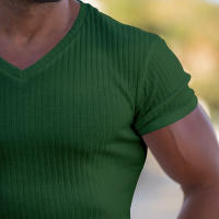 Camiseta De Hombre Con Cuello En V Y Manga Corta Para Fitness Y Gimnasio Verano Estilo Casual Color Sólido Moda Slim Fit - details 23