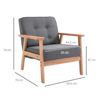 HOMCOM Butaca de Salón Moderno Sillón Individual Tapizado en Lino con Asiento Acolchado y Marco de Madera para Oficina Dormitorio Carga 200 kg 70x64,5x74 cm Gris - details 2