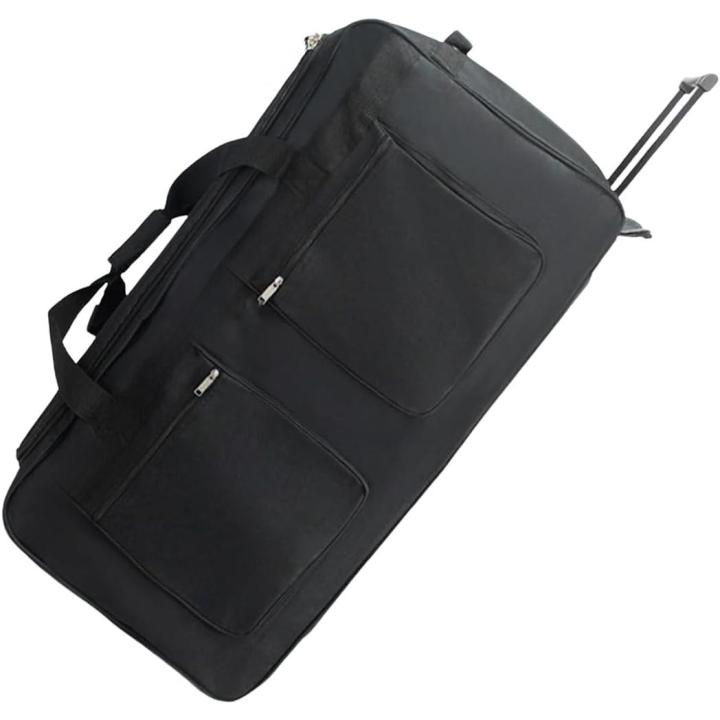 Xxxl travel bag with wheels and trolley 81×41×33 cm – large 600d polyester sports bag, light luggage with telescopic rod and exterior pockets – black