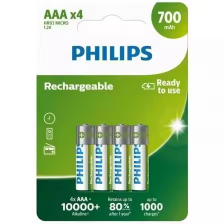 Pack de 4 Pilas AAA Philips R03B4A70/10/ 1.2V/ Recargables - 1