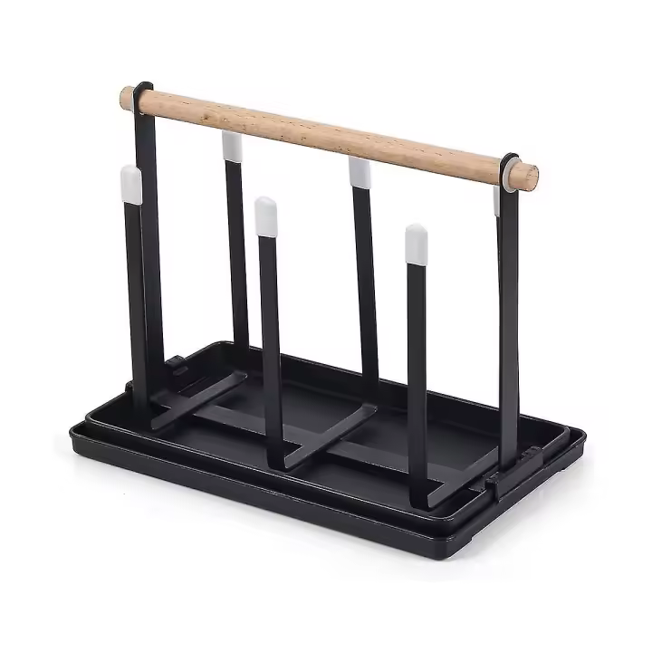 Tenedor, botellas del escurridor del plato, 6 soporte, portavasos del metal con la bandeja y secador para las botellas y las tazas - 1