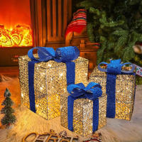 3PCS Caja De Regalo Navideña Con Luz Y Lazo LED Decoración Festiva Para Interior Y Exterior Material Plástico - details 7