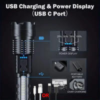 Linterna Táctica Recargable USB De Alta Potencia XHP50 Con Luz Secundaria COB Y Zoom Aluminio Impermeable Para Self-Defense - details 0