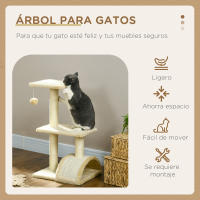 PawHut Árbol Rascador para Gatos Mediano Árbol para Gatos de 3 Niveles Torre para Gatos con Postes de Sisal Tablero para Rascar y Bola Colgante Crema - details 3