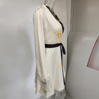 Vestido De Mujer Verano Elegante Con Estampado Largo Cuello V Encaje Casual Vestidos De Cintura Ajustada Moda Europea Y Estadounidense - details 11