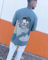 Camiseta Hombre Estilo Oversize 100% Algodón Cuello Redondo Azul con Estampado de Nubes - BENDICIONES - XIVNeoclassic Co. - details 1