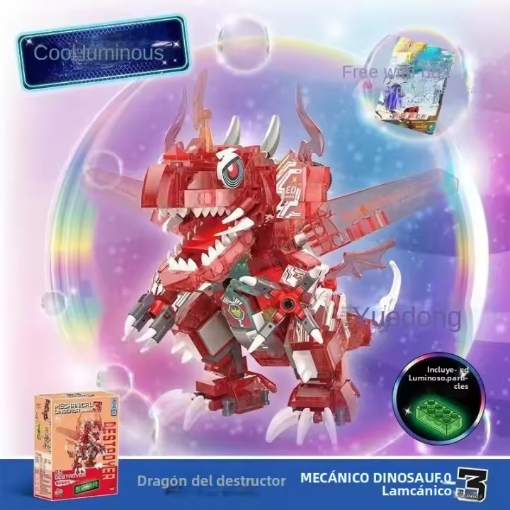 Juguete De Construcción De Dinosaurios Luminosos Tyrannosaurus Rex Y Triceratops Para Niños Regalo De Puzzle Educativo Para Edad 6-12 - 1