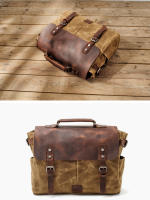 Bolso De Hombro Para Hombre Vintage De Lona Y Cuero Bolso Cruzado Casual Bolsas De Motocicleta Universal Impermeable Tamaño 36x27x12.5 - details 1