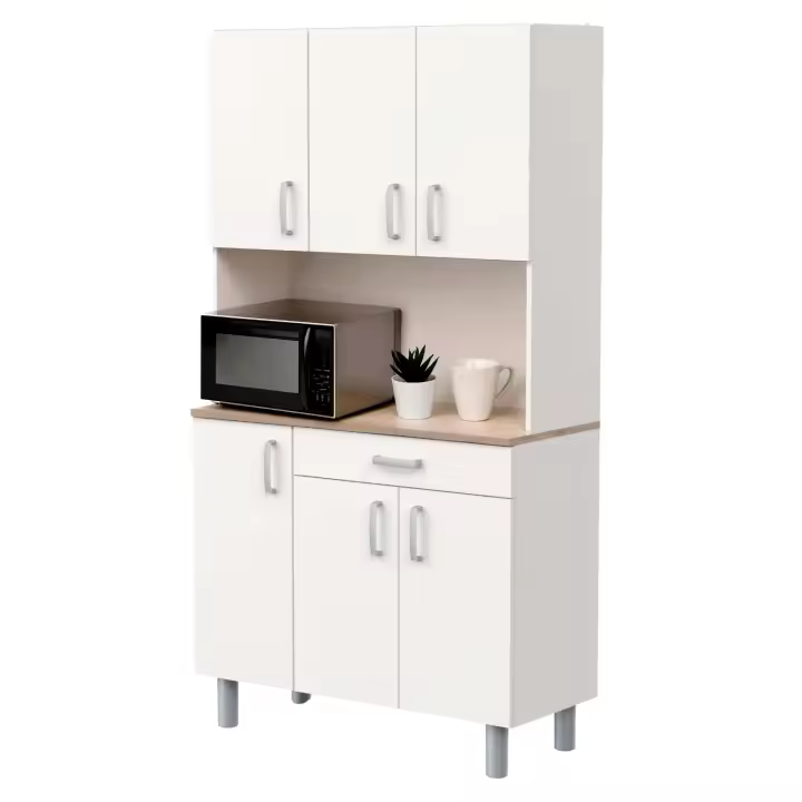 Mueble Auxiliar Cocina, Armario Cocina, Alacena Cocina Buffet 6 Puertas Blanco y Roble Kronberg 101x185 cm - 1