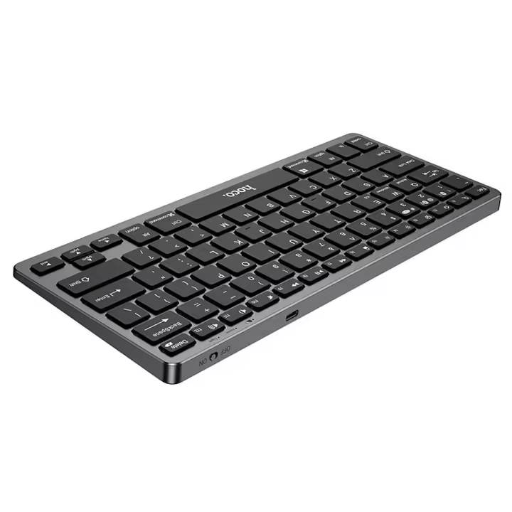 Teclado inalámbrico HOCO GM32 con conexión 2.4 GHz + Bluetooth 5.0. Compatible con PCs, portátiles, móviles, tablets y Smart TVs. Batería de 180 mAh para hasta 50 horas de uso. Diseño compacto con 78 teclas. Material ABS, tamaño: 283x121x13 mm, peso:275 g - 1