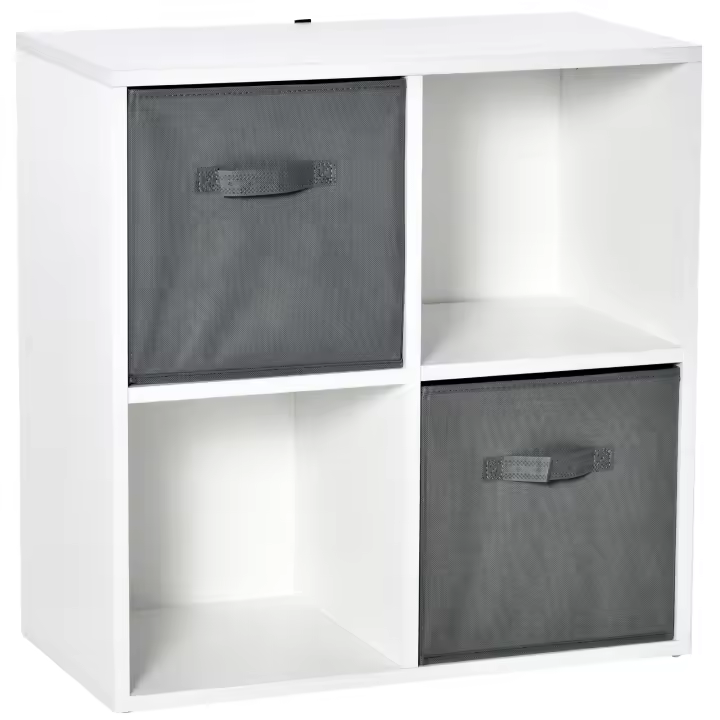 HOMCOM Estantería para Libros de 4 Cubos Librería Modular con 2 Cajones Extraíbles de Tela no Tejida para Oficina Estudio Dormitorio 61,5x30x61,5 cm Blanco y Gris - 1