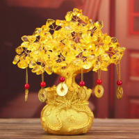 Arbol De La Suerte Ornamento De Cristal Amarillo Para El Dinero Estilo Bonsái Feng Shui Para La Suerte Figura De Resina Natural - details 4