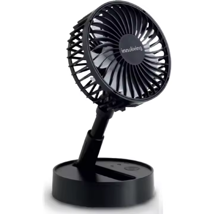 Innoliving Ventilador Plegable Recargable | Altura y Ángulo Ajustables | 3 Velocidades | Batería de Litio 1800mAh | Carga USB | Portátil y Conveniente | Negro o Blanco | 10 cm Plegable - 1