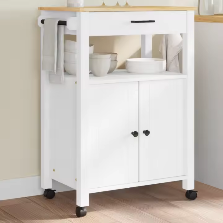 vidaXL Carrito de cocina MONZA madera maciza de pino 60x40x90 cm en color Blanco/Marrón/Gris - 1