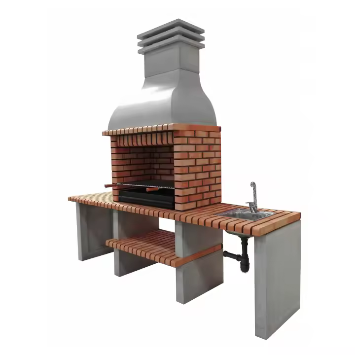 MOVELAR - Barbacoa de Obra Prefabricada para Leña y Carbón Modelo Altea Plus (Gris, Naranja - 268 x 70 x 255 cm) REF: M00043 - Uso en Exteriores - 1