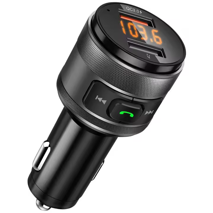 Bluetooth 5,0 Transmisor FM para Coche, Adaptador de Radio, Manos Libres Mechero Coche with QC3.0, Cargador de Coche Doble USB with QC 3,0, Manos Libres Inalámbrico Reproductor MP3 Coche, Amplia Compatibilidad Soporte USB Memory - 1