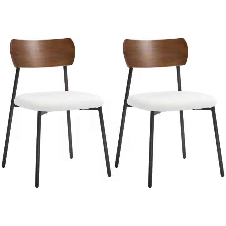 HOMCOM Juego de 2 sillas de comedor Silla de cocina moderna Silla de salón tapizada con asiento efecto bouclé Respaldo efecto madera curvada para salón, comedor, dormitorio - 1