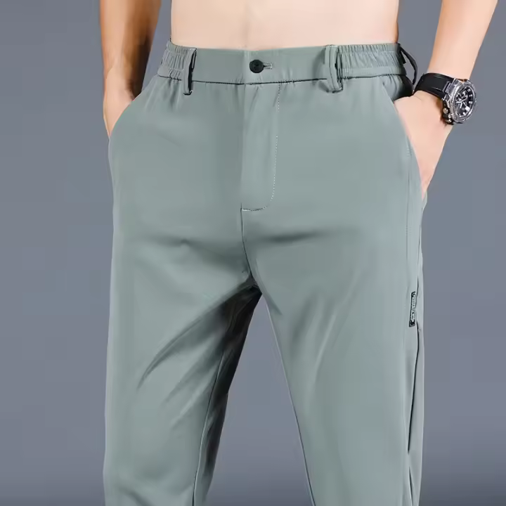 Pantalones Casuales Para Hombre Verano 2024 Estilo Coreano Elásticos Rectos Ajustados Cómodos Trajes Negocios Verde Militar - 1