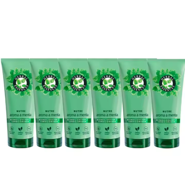 Herbal Essences Acondicionador Nutritivo Con Aroma A Menta Para Todo Tipo De Cabello. Refresca, Revitaliza Y Fortalece. De Origen Natural. Sin Siliconas. Vegano. 6 Unidades de 250ml - 1